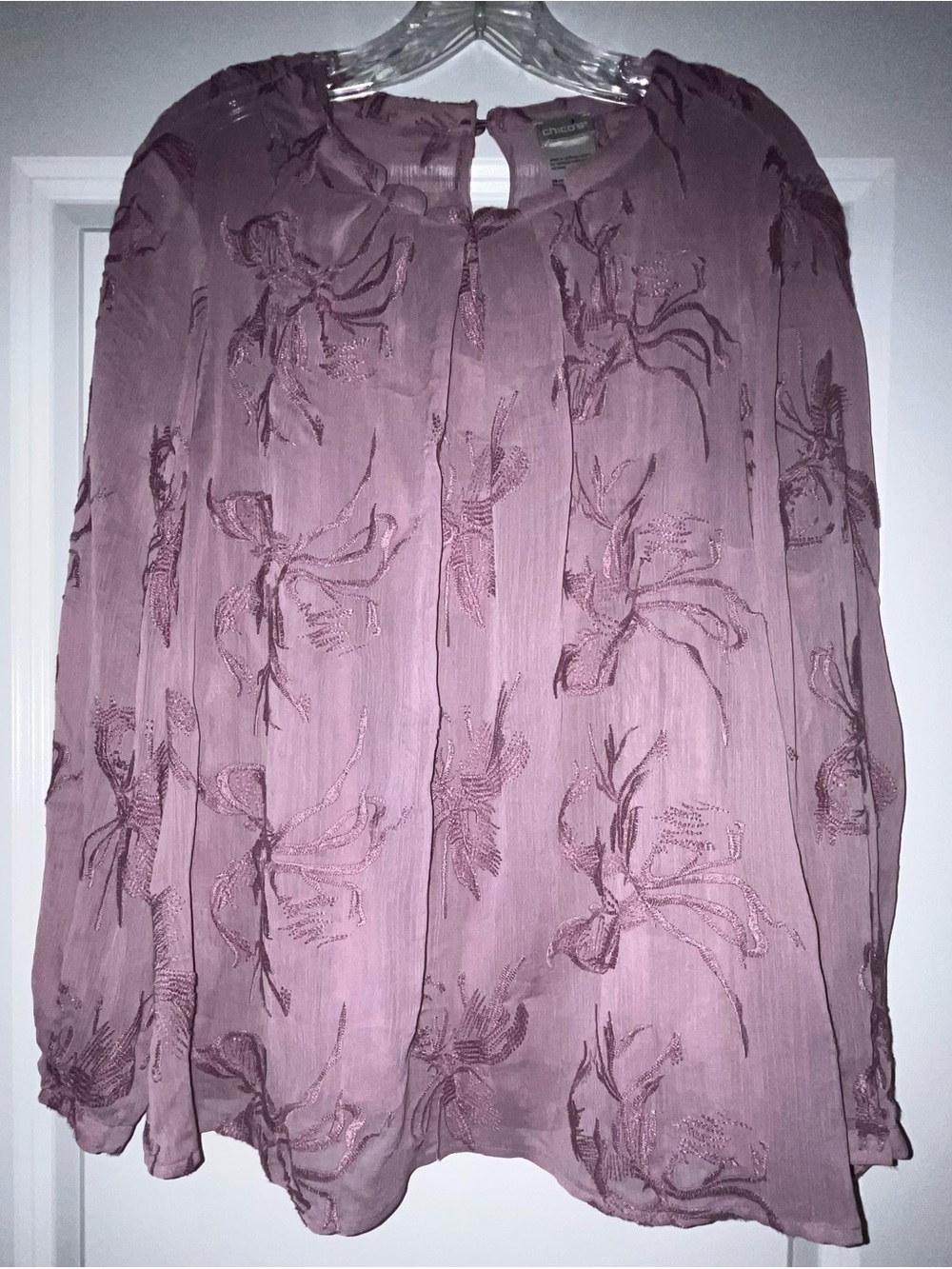 Chico's Tonal Embroidered Floral Crinkle Top